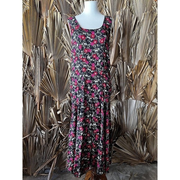 Vintage Whimsigoth 90's Floral Rayon Midi Dress Size M/L - Picture 1 of 4